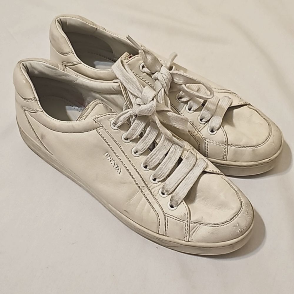 PRADA white sneakers size 38‎